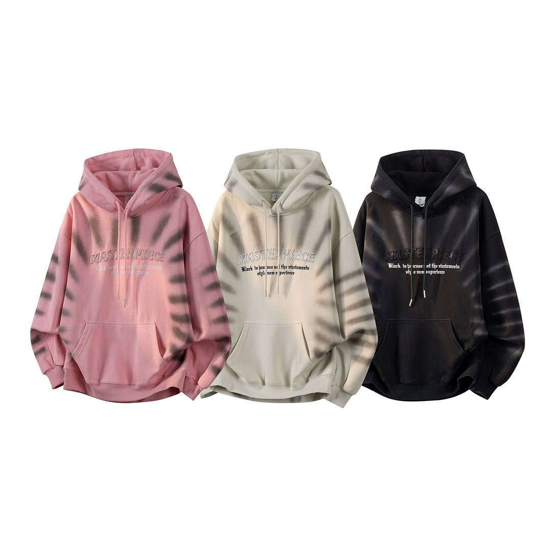 Unisex Oversize Kapuzenpullover mit handschriftlichem Grafik-Print, Kängurutasche & geripptem Saum Drune