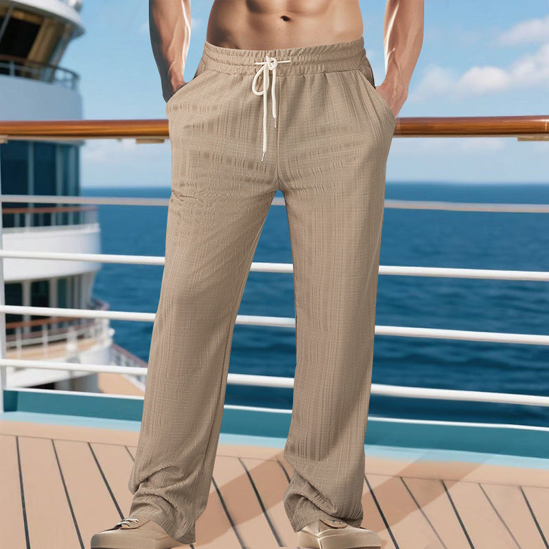 Herren Leichtgewichtige Struktur-Loungehose mit elastischem Tunnelzugbund und geradem Relaxed-Fit Drune