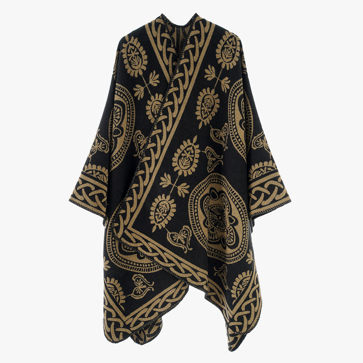 Damen Oversize-Cape mit ornamentalem Jacquard und asymmetrischem Zipfelsaum Drune