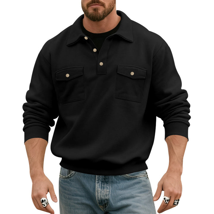 Herren nan Pullover mit Polokragen und aufgesetzten Brusttaschen Drune