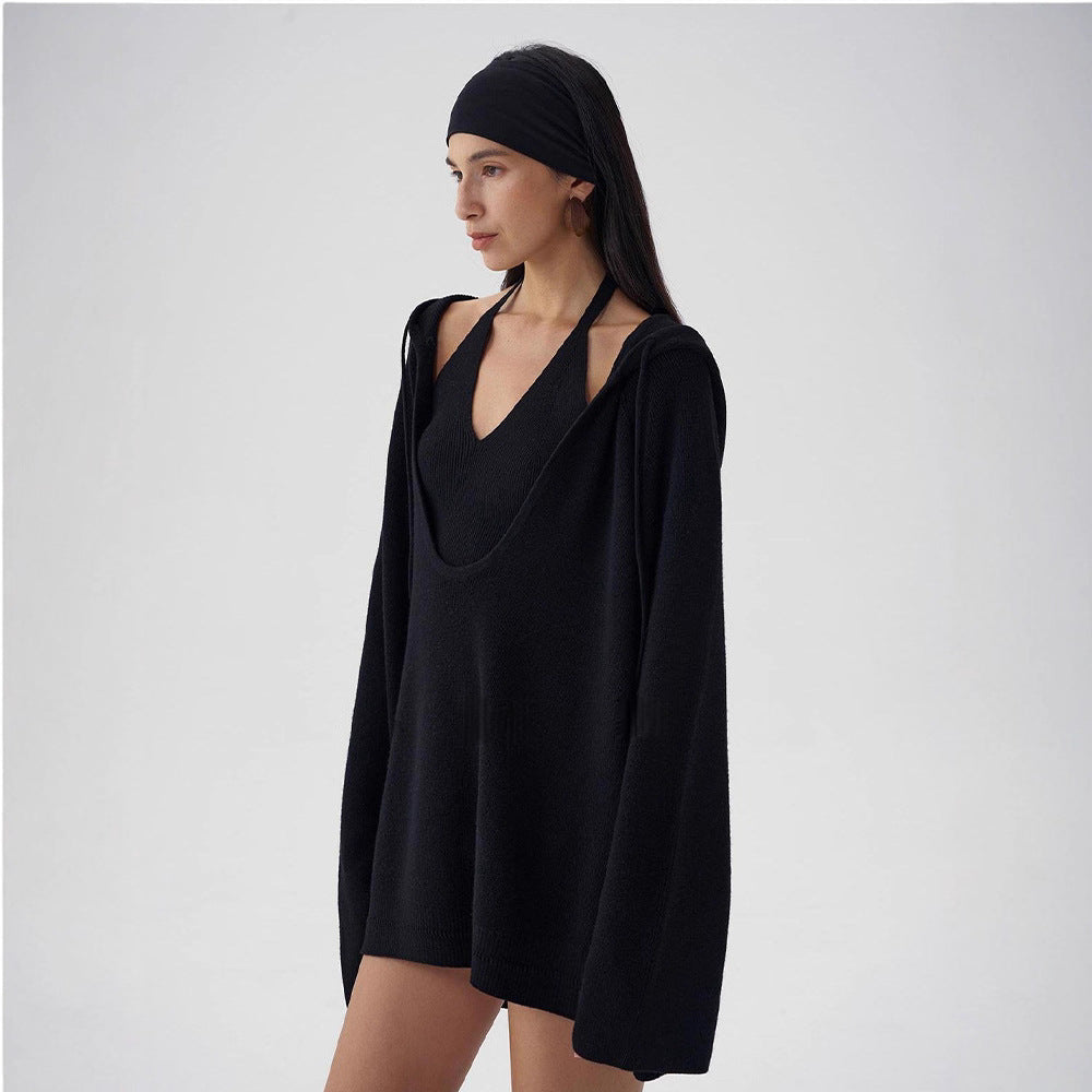 Damen lässiger Kapuzenpullover aus hochwertigem Strick Drune