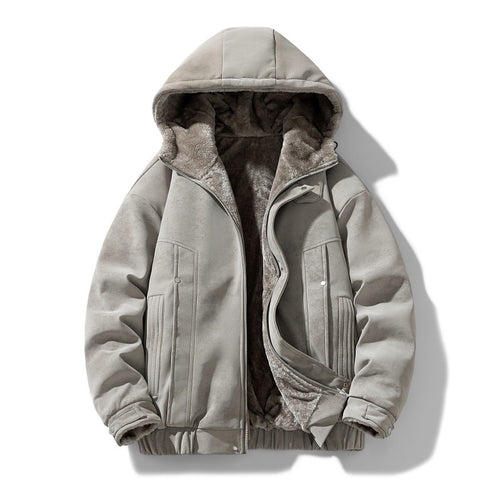 Herren Kapuzenjacke mit Teddyfutter und Kunstveloursoptik Drune