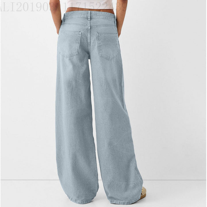 Damen Weite Jeans mit hoher Taille und klassischen Taschen Drune