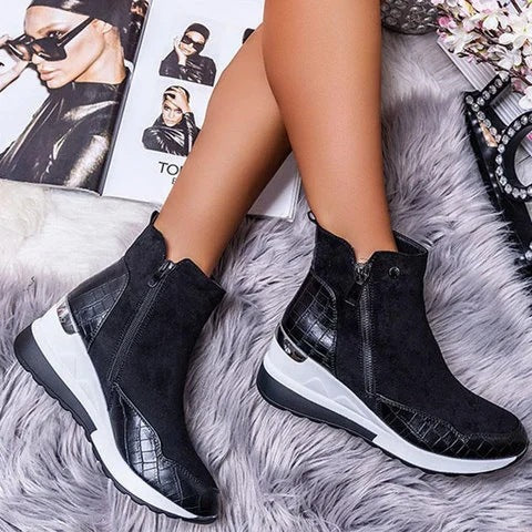 Damen Keil-Sneaker-Stiefelette mit Velours- und Croco-Prägung Drune