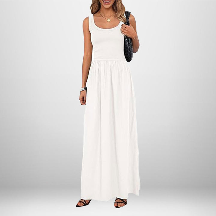 Damen Maxikleid mit weichem Baumwollstoff und elastischem Taillenschnitt Drune