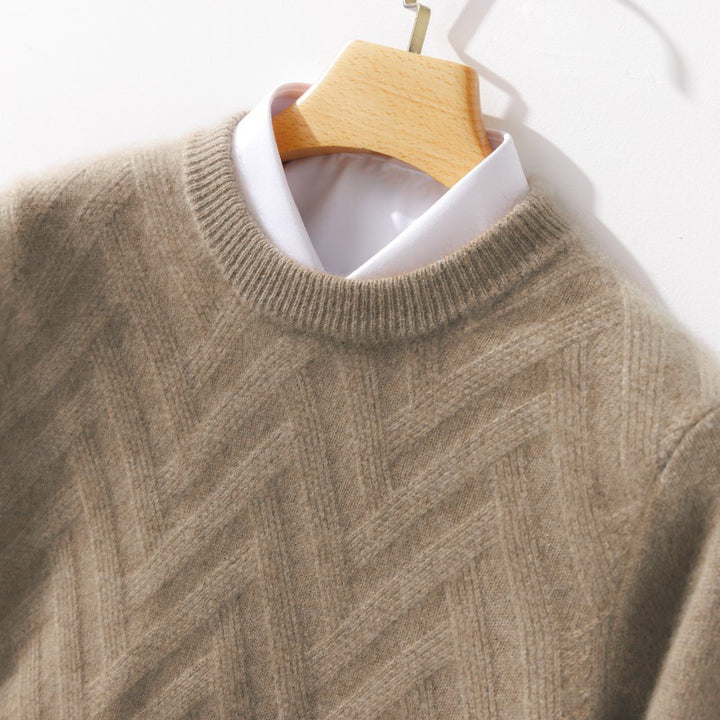 Herren Feiner Rundhalspullover aus Kaschmir‑Mix mit Chevron‑Struktur Drune