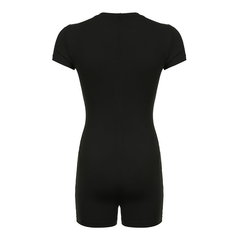 Damen eleganter Kurzoverall mit eng anliegendem Schnitt und Rundhalsausschnitt Drune