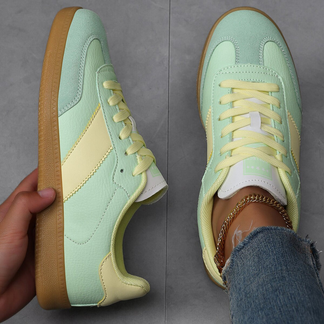 Damen nan retro-inspirierte Sneaker mit niedrigem Schnitt, Gumsohle und Velours-Zehenkappe Drune