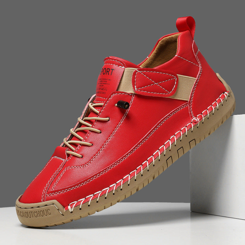 Herren Ledernachahmender Freizeit‑Sneaker mit Klettriemen, Mokassinnaht & profilierter Gummisohle Drune