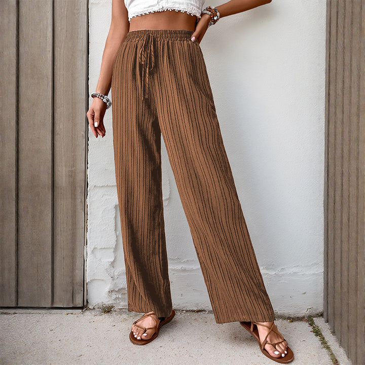 Damen Plissierte Leichte Weite-Hose mit Gummibund und Seitentaschen Drune