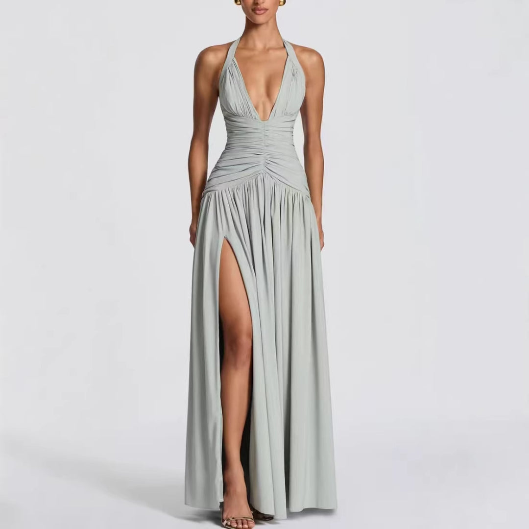Damen Elegantes Maxikleid mit Wickeldesign und V-Ausschnitt Drune