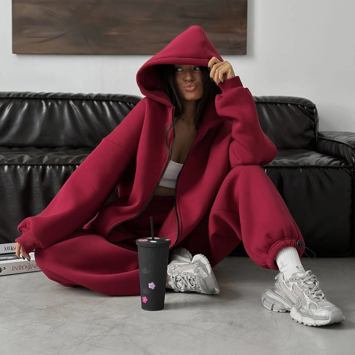 Damen Oversize-Kapuzenjacke mit verdecktem Reißverschluss und komfortabler Scuba-Optik Drune