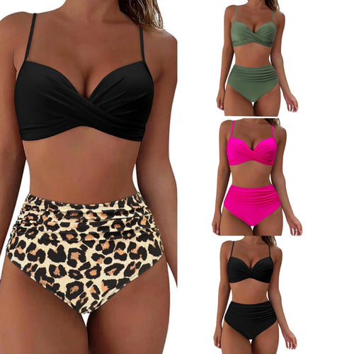 Damen High-Waist Tierdruck-Bikini-Set Drune