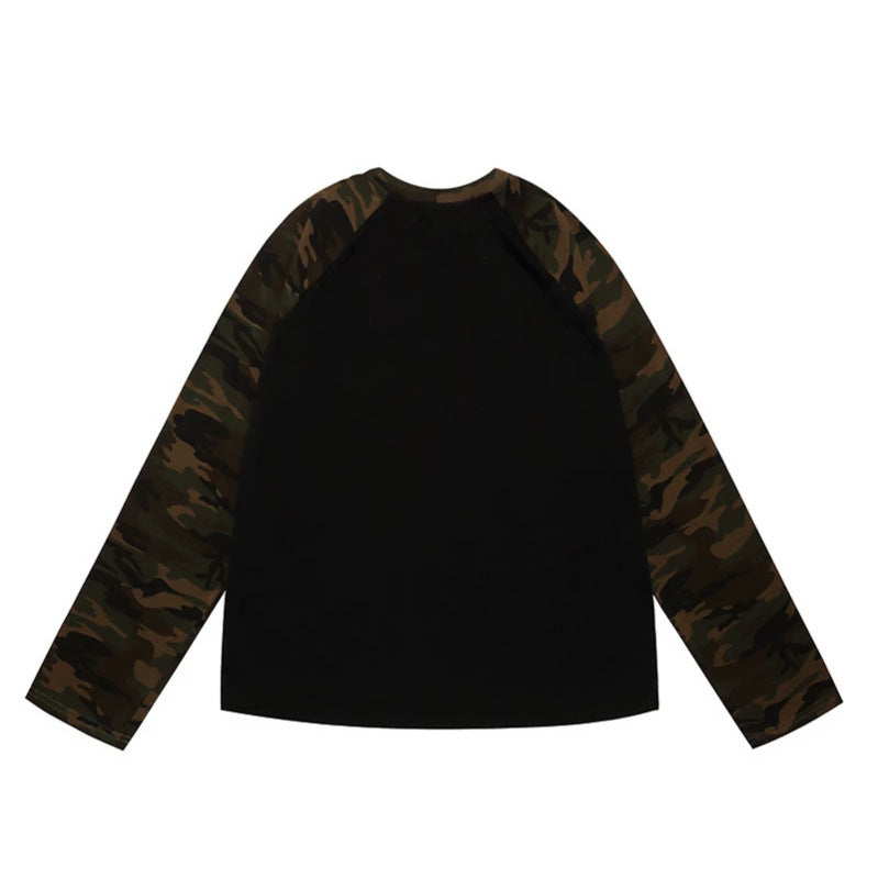 Damen Langarmshirt mit Camouflage‑Raglanärmeln und Strass‑Logoprint Drune