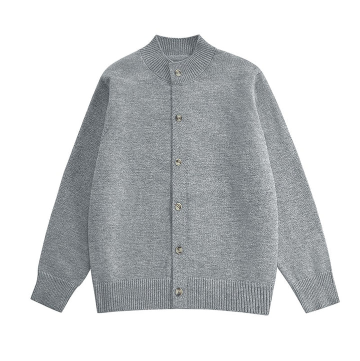 Herren Grobstrick-Cardigan mit Stehkragen, durchgehender Knopfleiste & gerippten Abschlüssen Drune