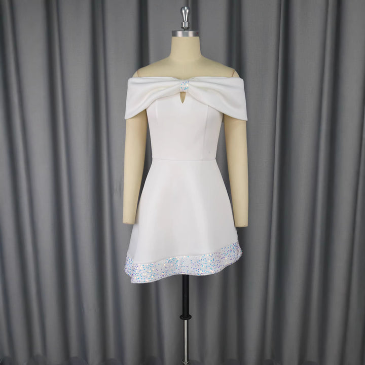 Damen Elegantes Cocktailkleid mit Off-Shoulder Design und verzierter Schleife Drune