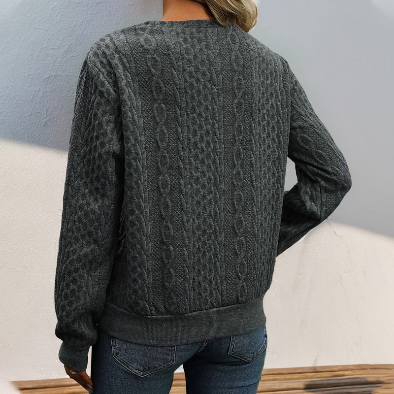 Damen Strukturierter Zopfstrick-Pullover mit asymmetrischer Knopfleiste & Rundhalsausschnitt Drune