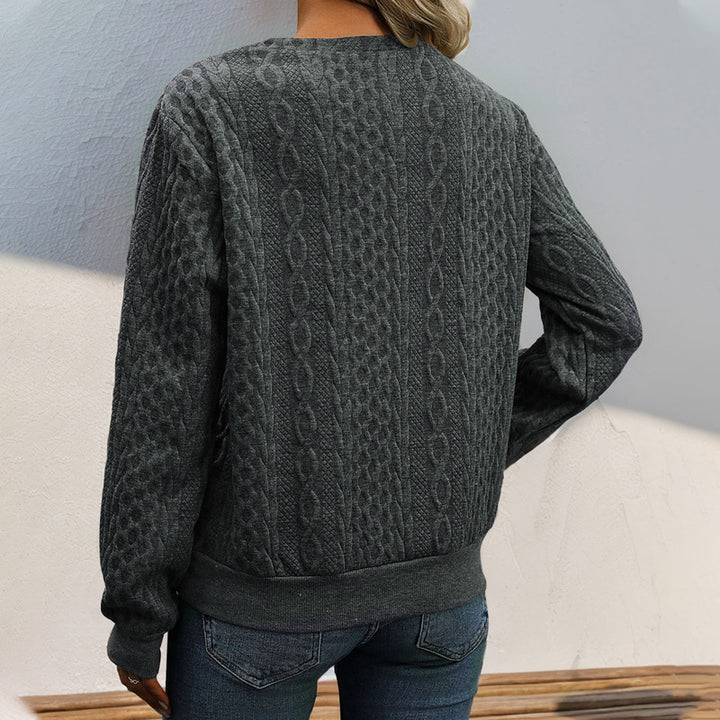 Damen Strukturierter Zopfstrick-Pullover mit asymmetrischer Knopfleiste & Rundhalsausschnitt Drune