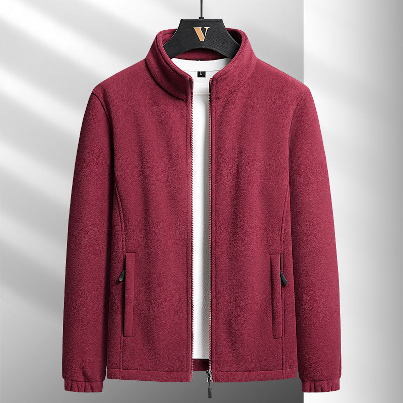 Herren minimalistischer Microfleece-Cardigan mit Stehkragen, Zwei-Wege-Reißverschluss und elastischen Bündchen Drune