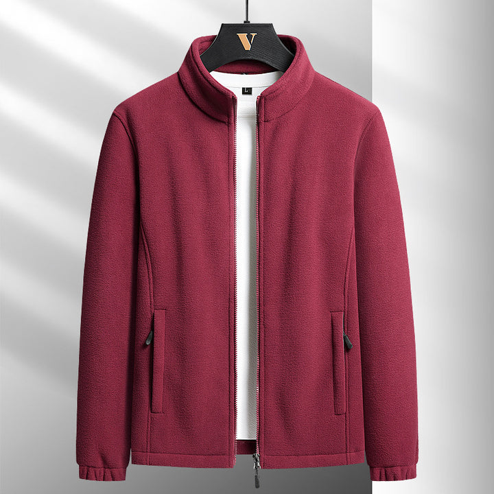 Herren minimalistischer Microfleece-Cardigan mit Stehkragen, Zwei-Wege-Reißverschluss und elastischen Bündchen Drune