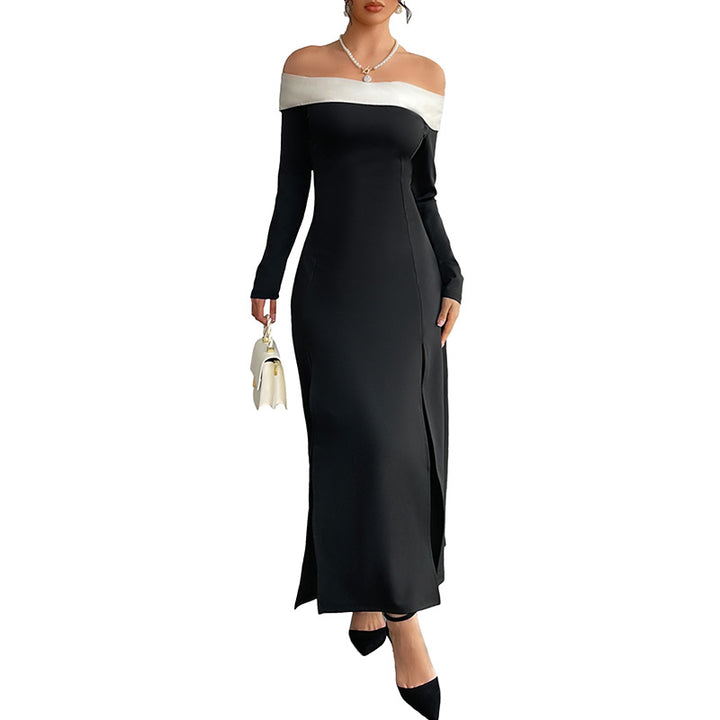 Damen Elegantes Off-Shoulder Maxikleid mit Rüschen und Hohem Schlitz Drune