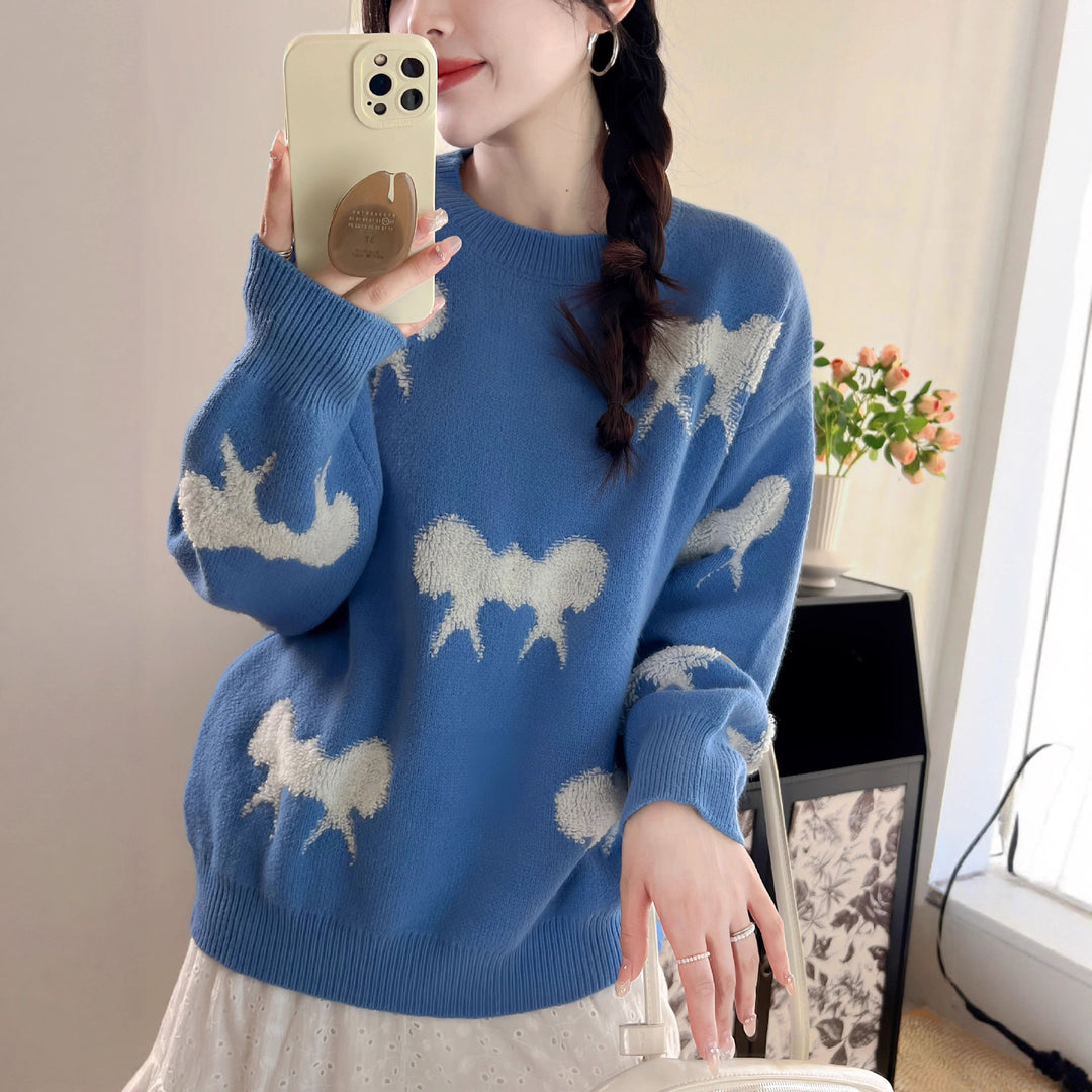 Damen Kuscheliger Strickpullover mit verspieltem Schleifenmotiv Drune