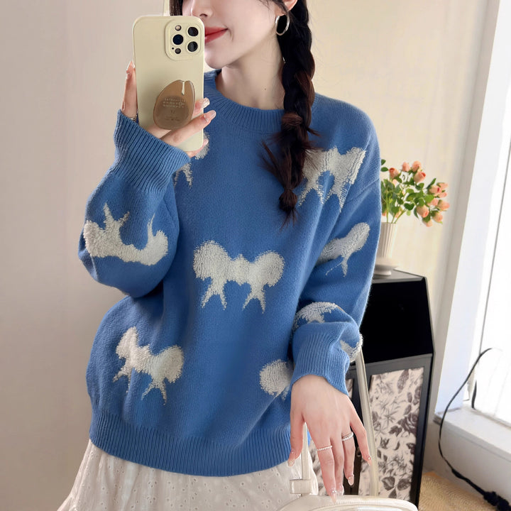 Damen Kuscheliger Strickpullover mit verspieltem Schleifenmotiv Drune