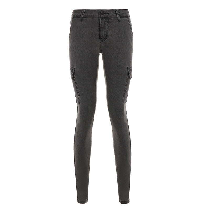 Damen Slim-Fit Cargo-Jeans mit seitlichen Pattentaschen und mittelhohem Bund Drune