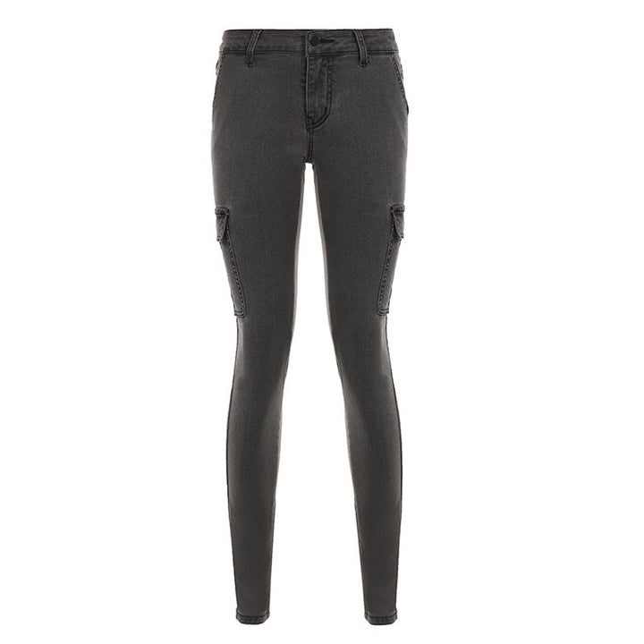 Damen Slim-Fit Cargo-Jeans mit seitlichen Pattentaschen und mittelhohem Bund Drune