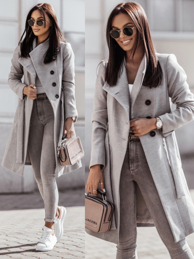 Damen Eleganter, taillierter Wintermantel mit tiefen Taschen und schickem Revers Drune