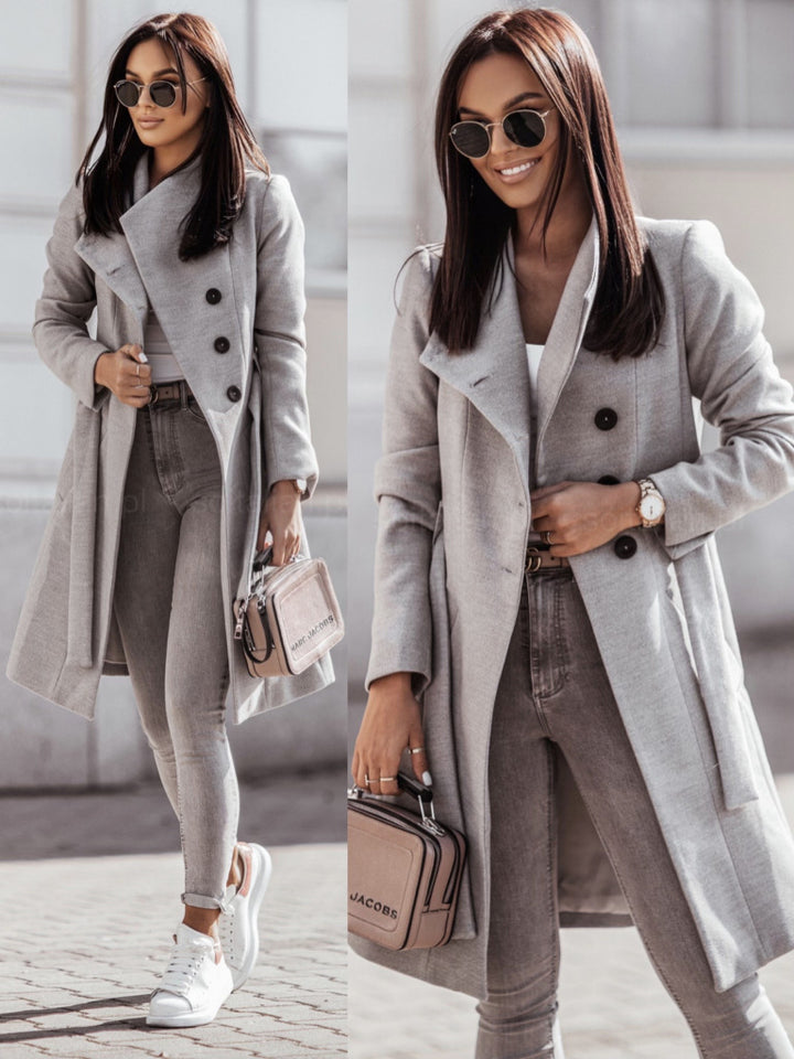 Damen Eleganter, taillierter Wintermantel mit tiefen Taschen und schickem Revers Drune