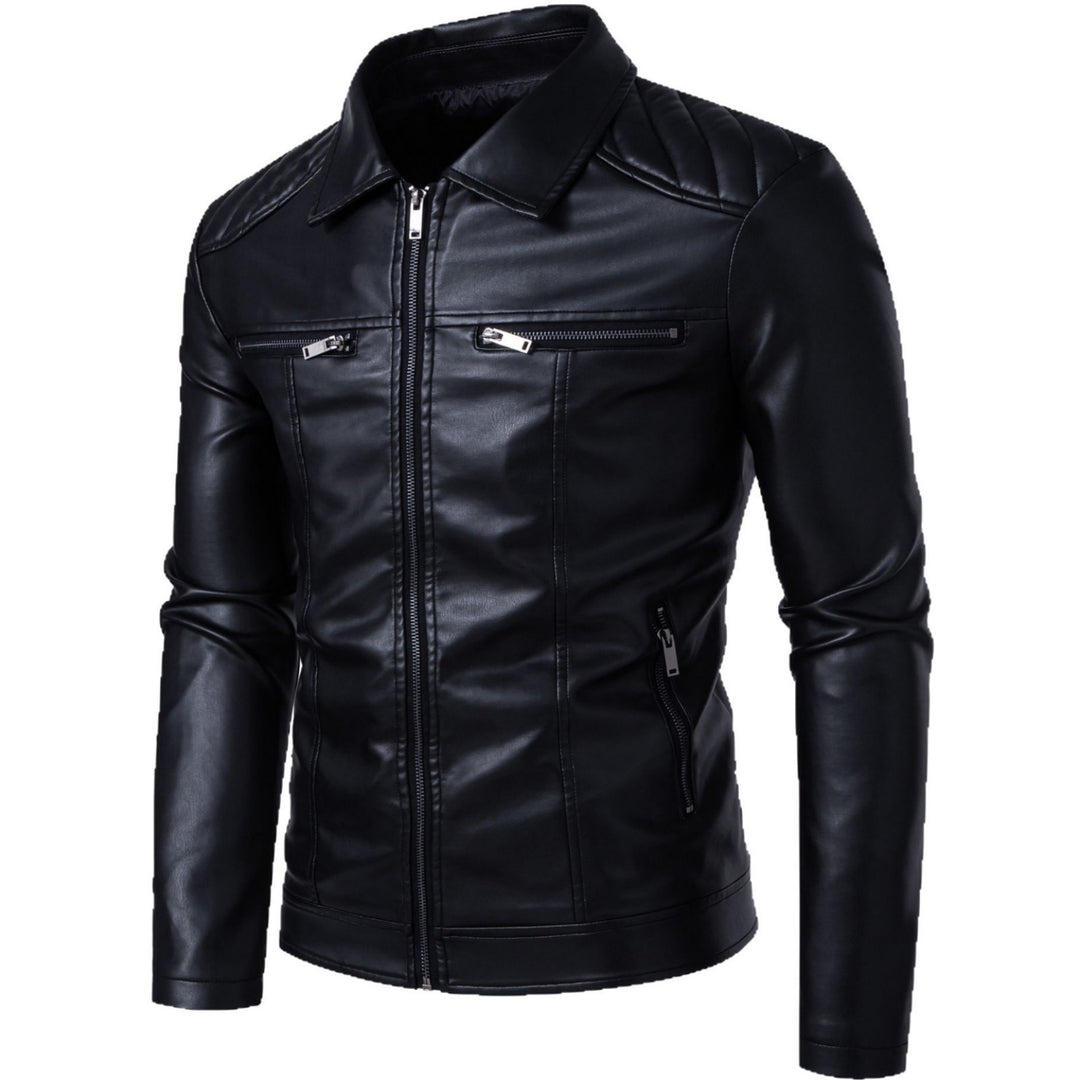 Herren Modische Lederjacke mit Schulterpolster Drune
