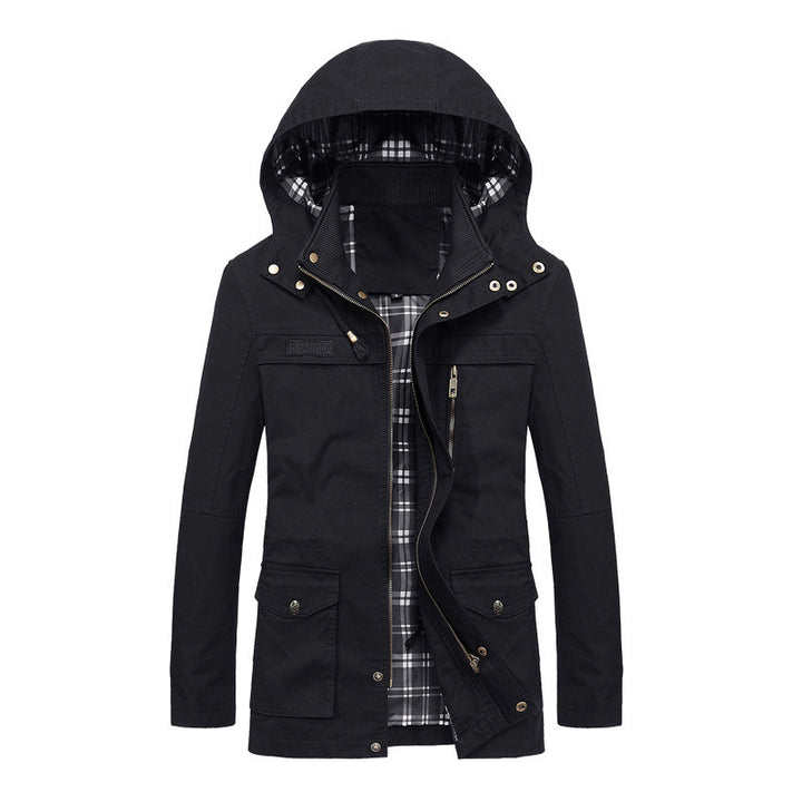 Herren Urbaner Canvas-Parka mit karierter Innenfütterung und Utility-Taschen Drune