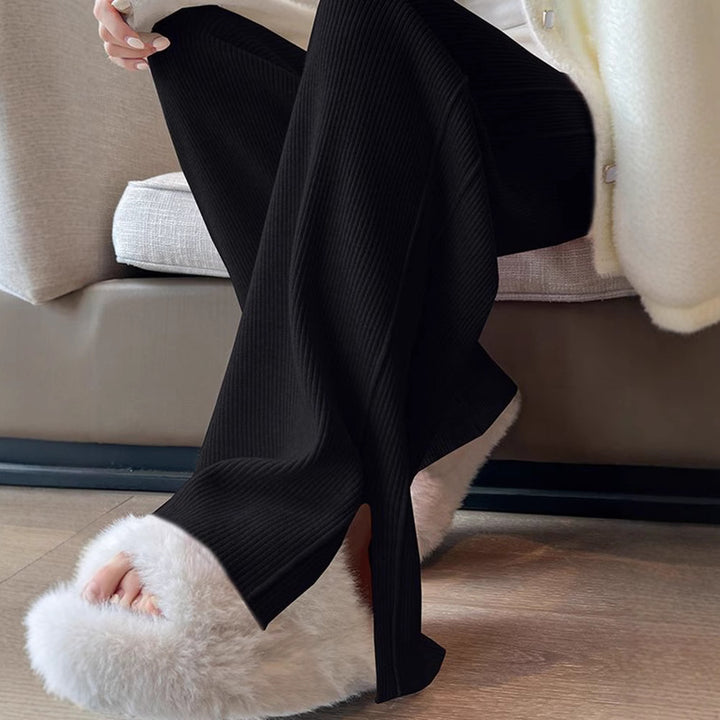 Damen Modische Rippstrick-Hose mit seitlichen Schlitzen Drune