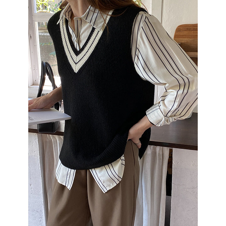 Damen Strickpullover Weste mit V-Ausschnitt Drune