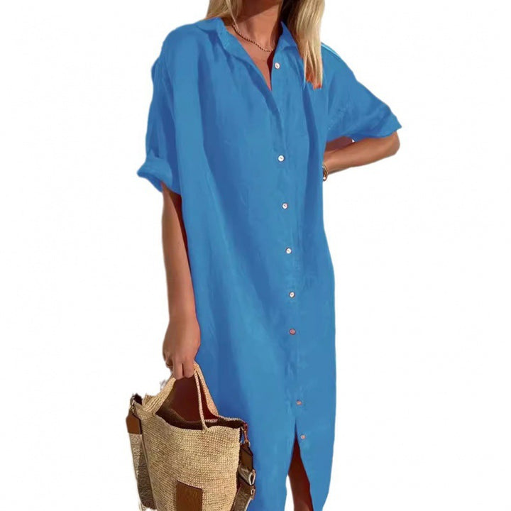 Damen Hemdblusenkleid mit kurzem Arm und schmeichelnder Silhouette Drune