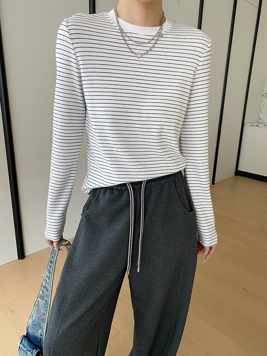 Damen Langarmshirt mit klassischem Streifenmuster und Rundhals Drune