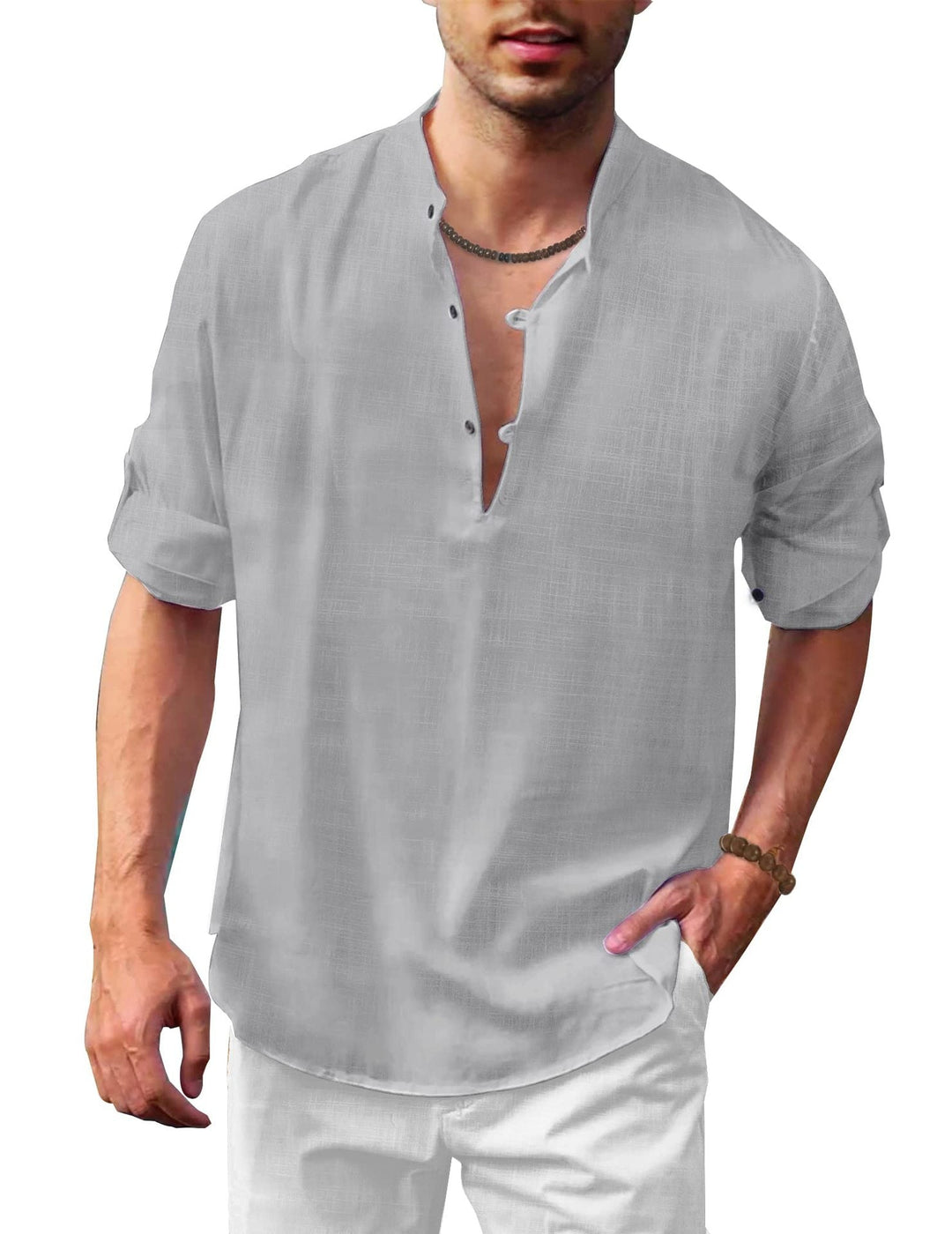 Herren lässiges Leinenhemd mit kurzes Arm und Knopfdetail Drune