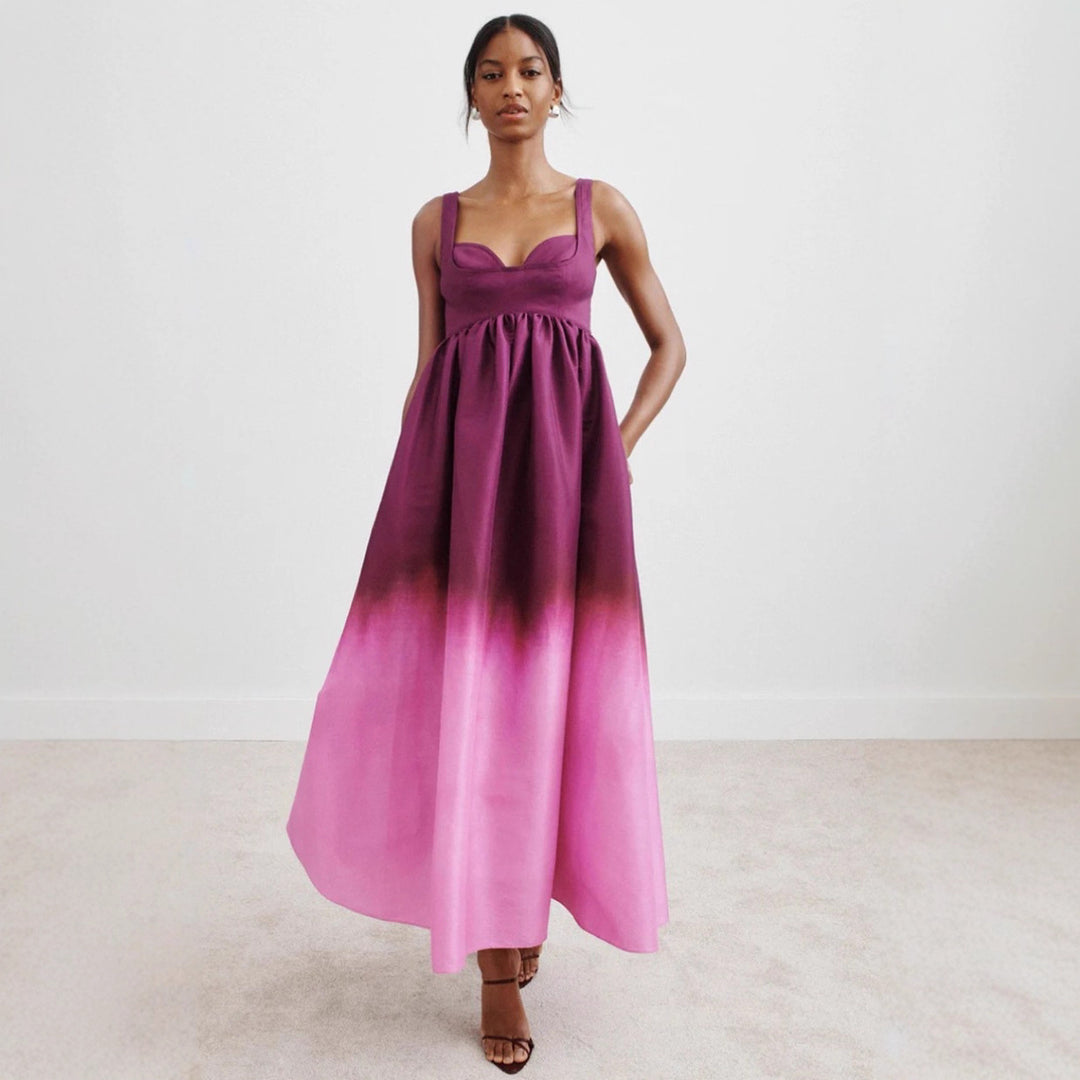 Damen nan bodenlanges Bustier-Maxikleid mit herzförmigem Dekolleté, breiten Trägern und geraffter Empire-Taille Drune