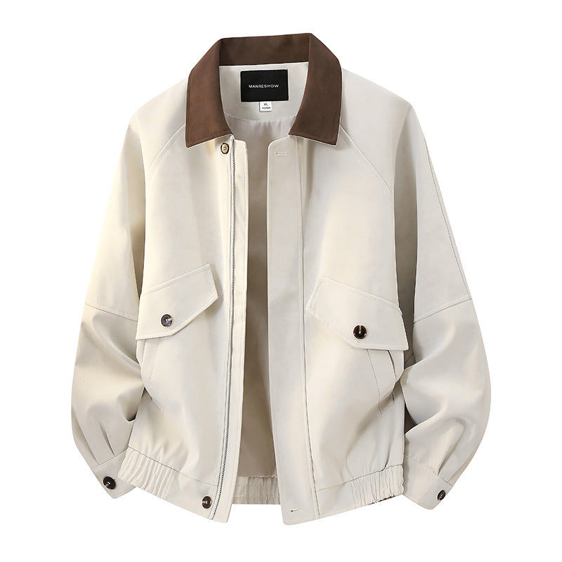 Herren Kurzjacke im Vintage-Arbeiterstil aus Velours‑Optik mit Pattentaschen und elastischem Saum Drune