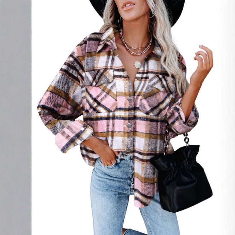 Damen Karierter Flanellhemdjacke mit übergroßem Schnitt Drune