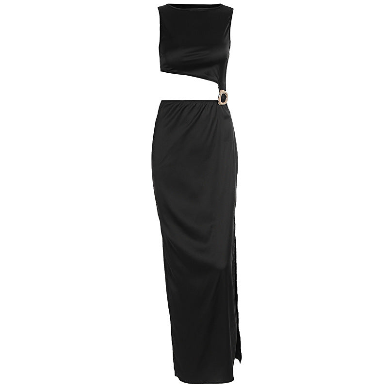 Damen Maxi-Kleid mit asymmetrischem Oberteil und stilvollem Gürtel Drune