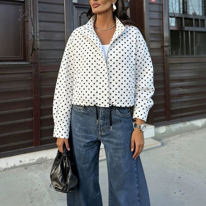 Damen Polka‑Dot Stehkragen‑Bluse mit oversized Ballonärmeln Drune