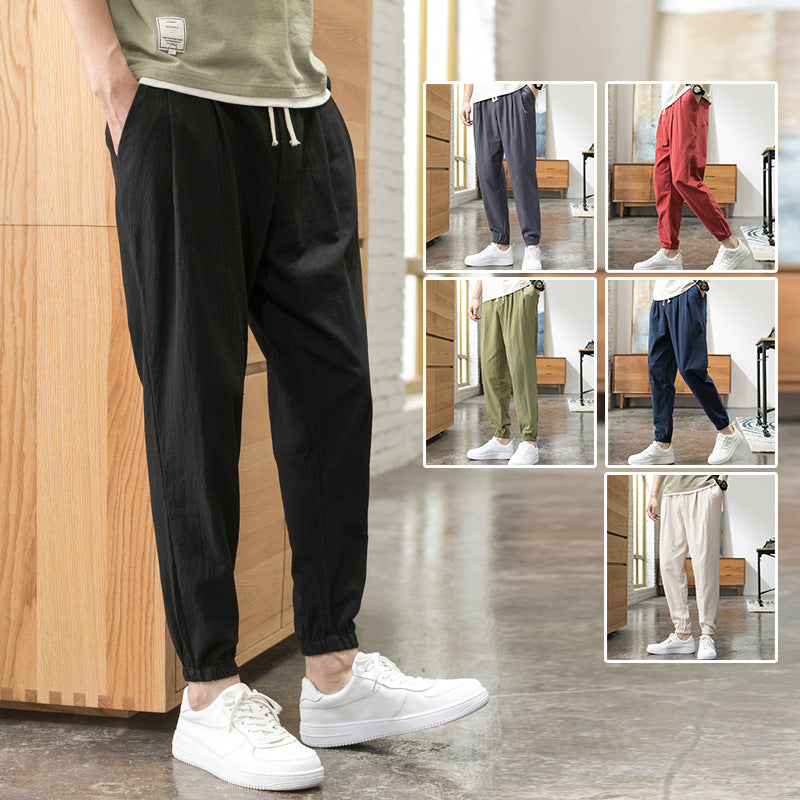 Herren Relaxed-Fit Leinenmix Jogginghose mit Bundfalten, Kordelzug und elastischen Beinabschlüssen Drune