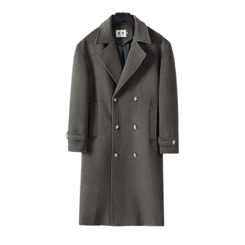 Herren Langer Doppelreihiger Wollmantel mit minimalistischer Silhouette und Schalkragen Drune
