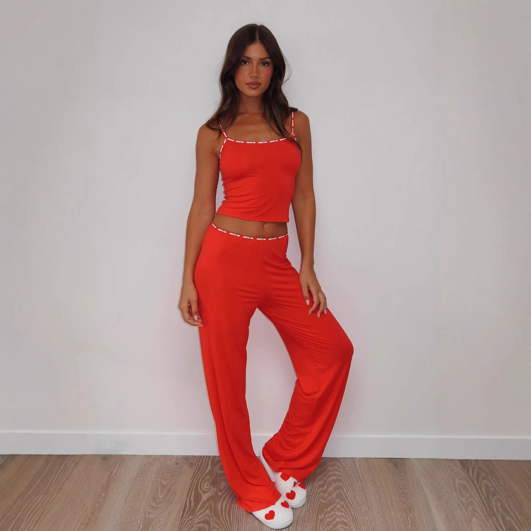 Damen Lounge-Set aus weichem Jersey mit Spaghettiträgern und weitem Bein Drune