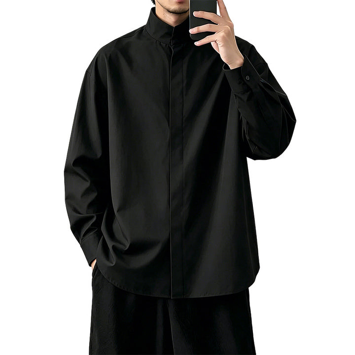 Damen Oversized Hemd mit Stehkragen und verdeckter Knopfleiste Drune
