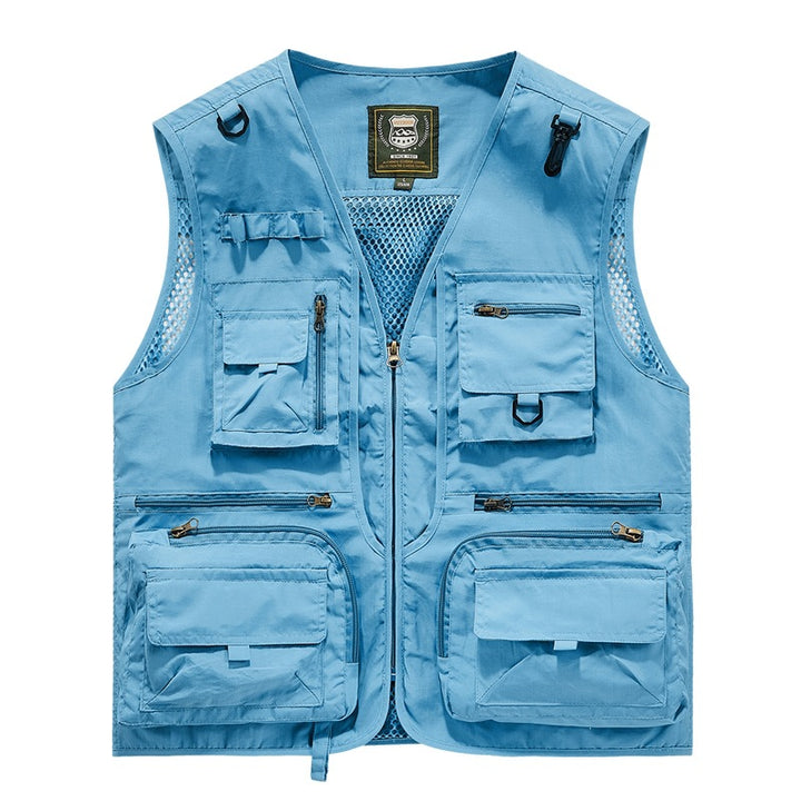 Herren leichte multifunktionale Utility-Anglerweste mit Mesh‑Futter und zahlreichen Reißverschluss‑ und Klappentaschen Drune
