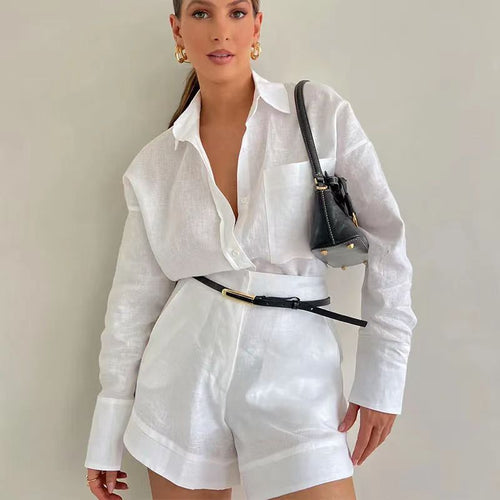 Damen Kurz-Overall mit eleganter Hemdblusen-Optik Drune