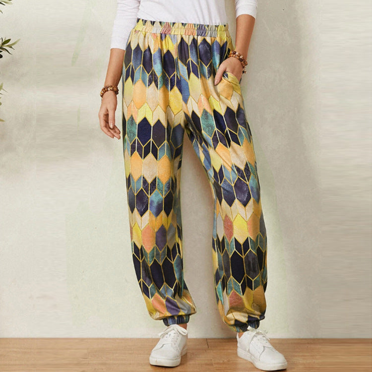 Damen entspannte Pluderhose mit geometrischem Muster Drune